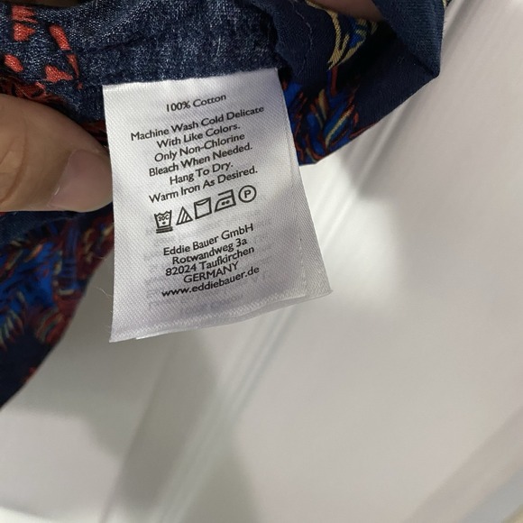 Eddie Bauer Men's Short Sleeve Button-Up Shirt XL Hawaiian Blue 100%‎ Cotton - Picture 4 of 5